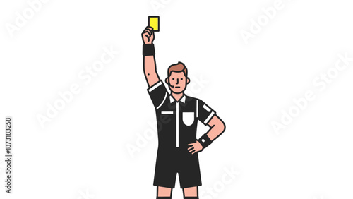 Referee holding up a yellow card in a sports match illustration.