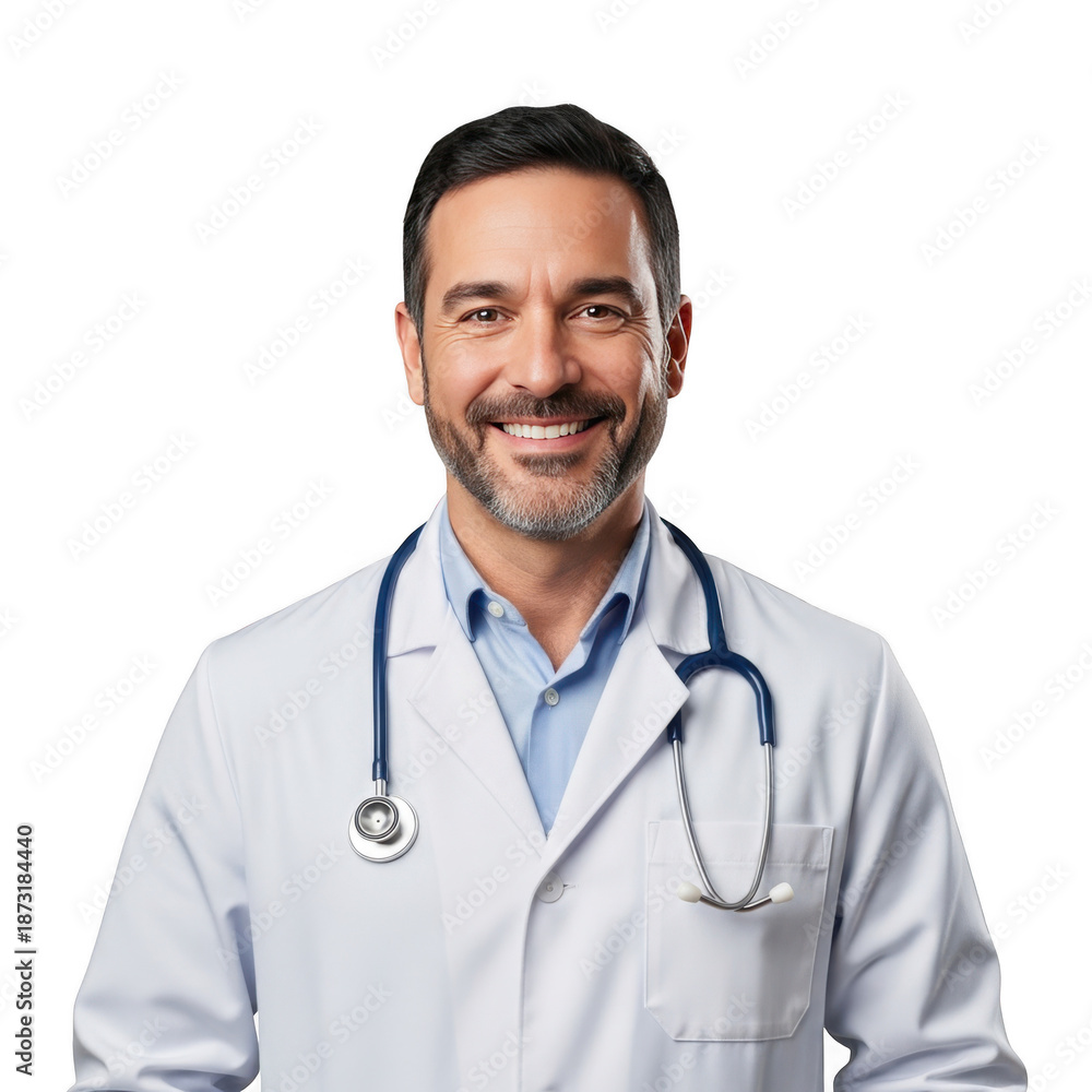 Fototapeta premium Smiling doctor isolated on transparent background