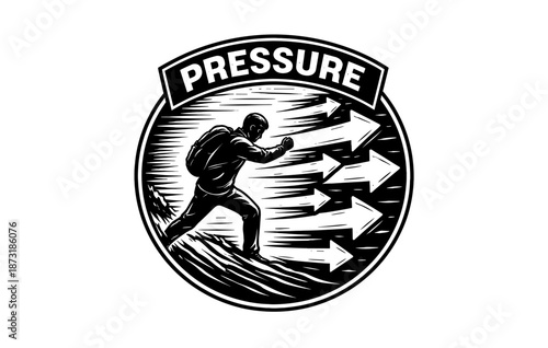 Illustration of man resisting pressure with arrows pointing against him