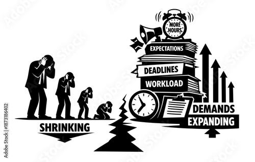 Stressful work environment with increasing demands and shrinking employee morale