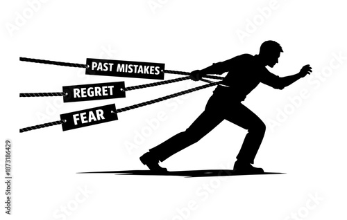 Silhouette of male overcoming past mistakes, regret, and fear