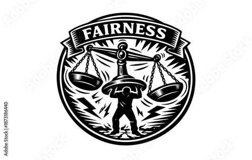 Symbolic depiction of courage and justice with scales balancing power