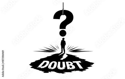 Silhouette of person with question mark symbolizing doubt and indecision
