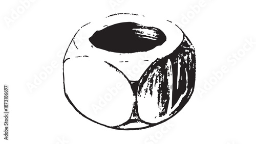 Hand drawn sketch of a hollow sphere with shading and a dark hollow center.