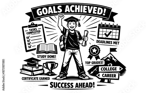 Young graduate celebrating academic success with achievements in education and career goals