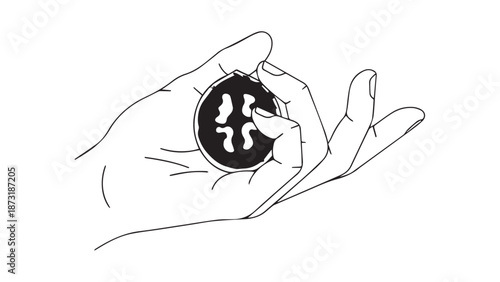 Delicate Hand Cradling a Fetal Form Inside a Circular Abstract Illustration.