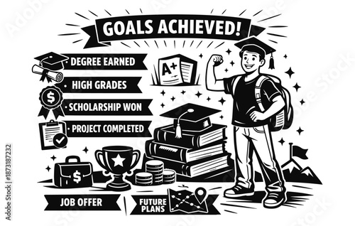 Young male celebrating academic success with degree and goals achieved