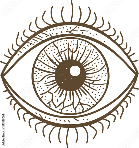 Hand drawn eye illustration with detailed iris, eyelashes, and artistic line work