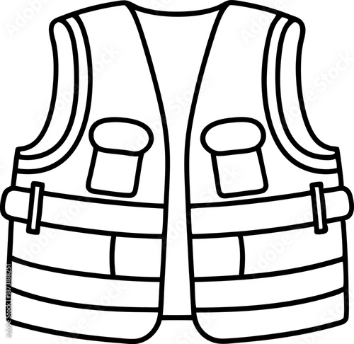 Safety vest outline icon, high visibility protective clothing with pockets and straps for construction workers
