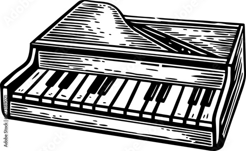 Vintage grand piano illustration classic musical instrument with black and white keys, wood texture, and elegant design
