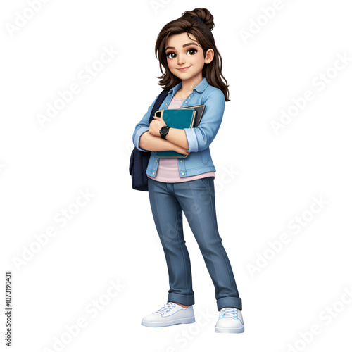 Casual Young Woman Standing with Crossed Arms - AI Generated