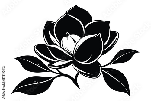 Artistic Magnolia Flower Silhouette Cutout, Vector Botanical Graphic for Woodworking Stencils, Crafting, and Laser Cutting Projects