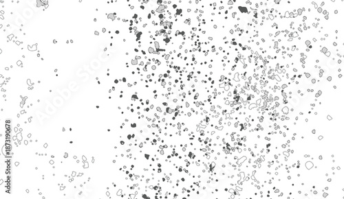 Dynamic scattered black particles and irregular white speckles creating an abstract grunge texture overlay for design use