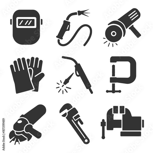 Collection of welding and metalworking tools icons.