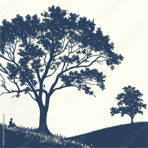 Person sitting under large tree