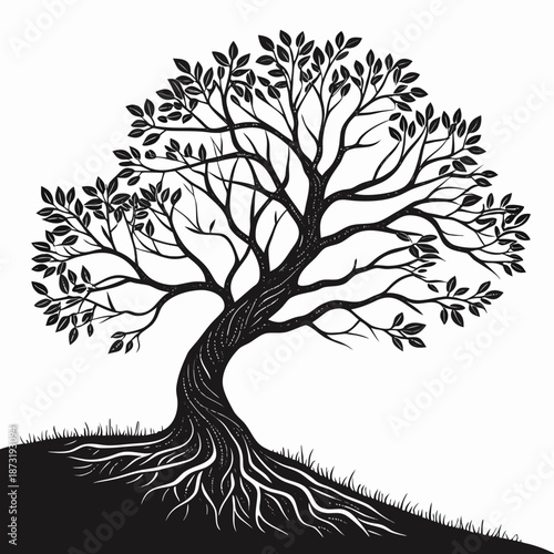 Silhouette of a tree with deep roots