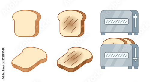 Cartoon vector illustration of bread toaster with slices of toasted bread Collection