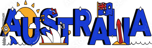 australia text icon with flag isolated on background