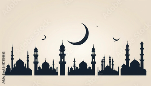 Illustration of six assorted Islamic city silhouette icons arranged in two rows, flat color style with soft shading, simple plain background