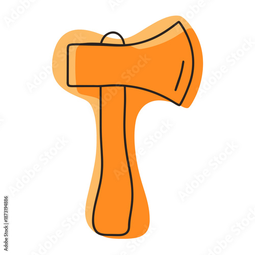 Orange axe icon with minimalist design and simple lines representing repair  