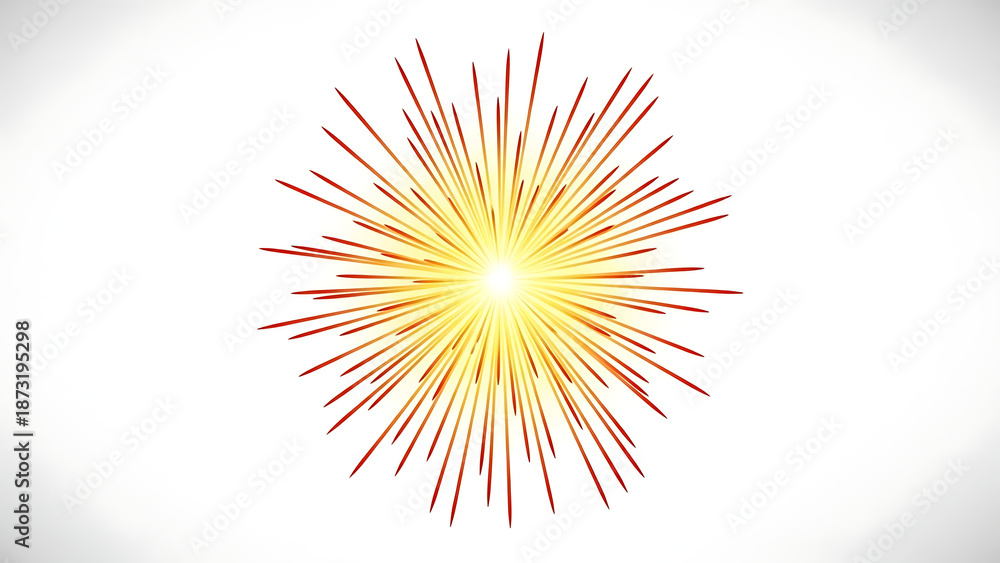 Obraz premium Vibrant yellow and red firework explosion on white background, festive sparkler