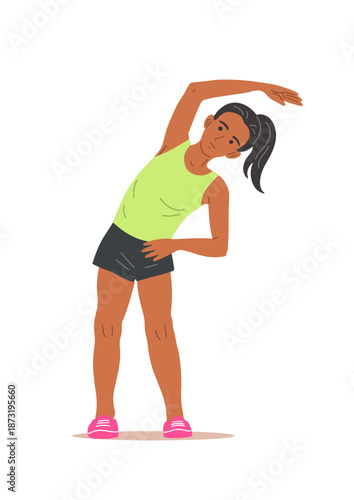 School girl doing morning exercise isolated on white