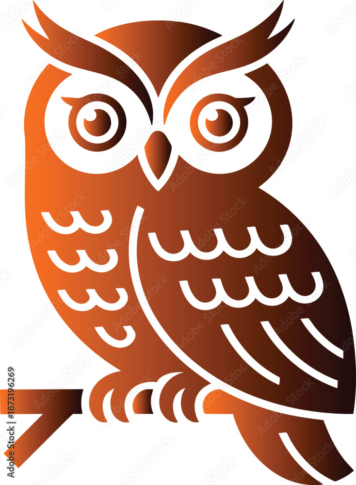 Fototapeta premium Brown owl perched on a branch detailed illustration of an owl in nature wildlife and forest animal