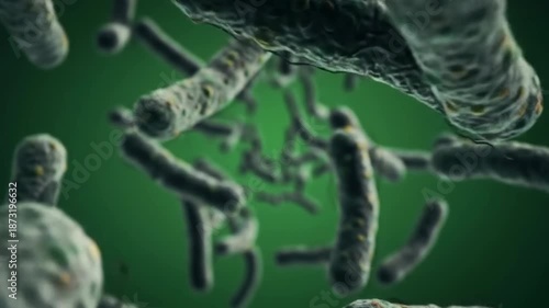 Abstract macro shot of microscopic organisms floating against green background