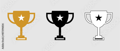 Vector set of football championship trophies with cups, concept of victory in world football tournaments, sports award icons for global competition design.