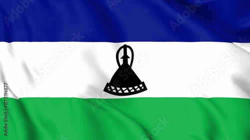 Realistic Lesotho Flag Waving, 4K 3D Render, Southern Africa National Identity