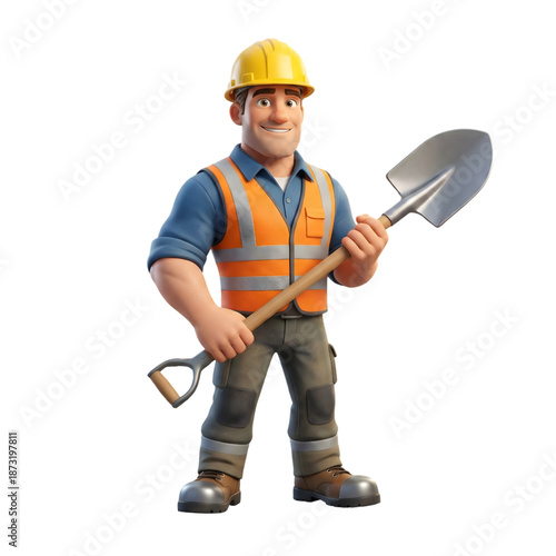 Experienced Construction Worker with Spade Tool - AI Generated