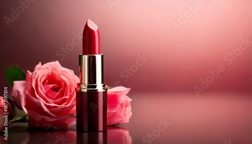 Single lipstick slightly opened, soft pink and red tones