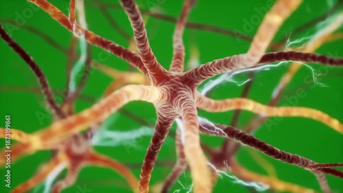 Abstract neuron network illustration with green background
