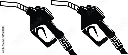 Fuel pump nozzle icon, black and white gas station symbol, diesel dispenser illustration, energy concept graphic for transportation design