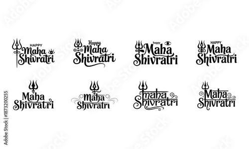 Happy Maha Shivratri Calligraphy and Icon Set hinduism shiva