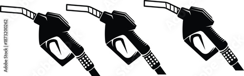 Fuel pump nozzle illustration, black and white gas dispenser, energy concept, transportation equipment, fuel station icon, environmental impact graphic