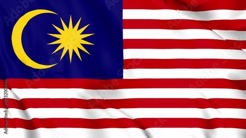 Realistic Malaysia Flag Waving, 4K Loop, Southeast Asia National & Economic Symbol