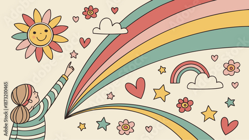 floral background with rainbow