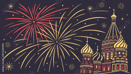 fireworks over the city of moscow