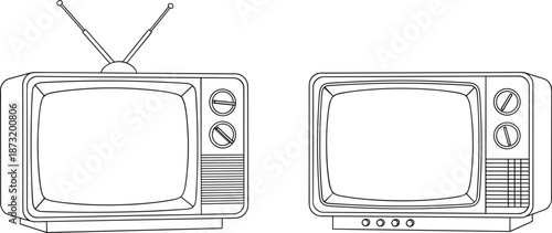 Vintage television illustration, retro TV design, old-fashioned screen, nostalgic electronics, antique media device, classic broadcast technology, blue outline artwork
