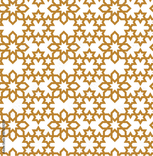 Geometric Pattern in Gold. Elegant Arabesque Seamless Background for Luxury Decoration and Graphic Design.