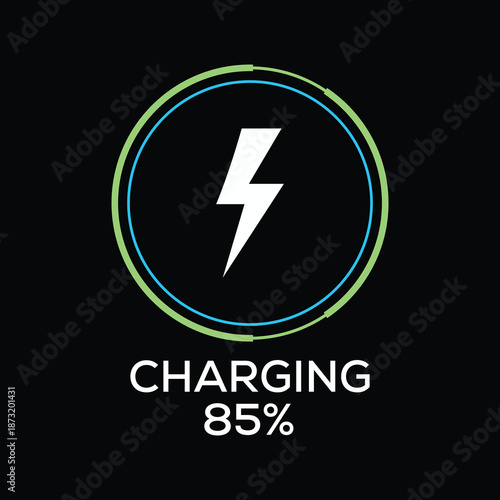 Electric Vehicle battery charging Status Dashboard Hologram Interface with lightning symbol, technology circle Round loading bar vector design concept. Battery charging dashboard for ui, ev car, tech.