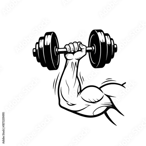 muscular arm lifting heavy dumbbell vector illustration for fitness and bodybuilding