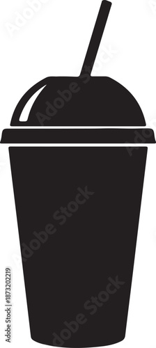 Cold drink in disposable plastic cup with lid and straw illustration