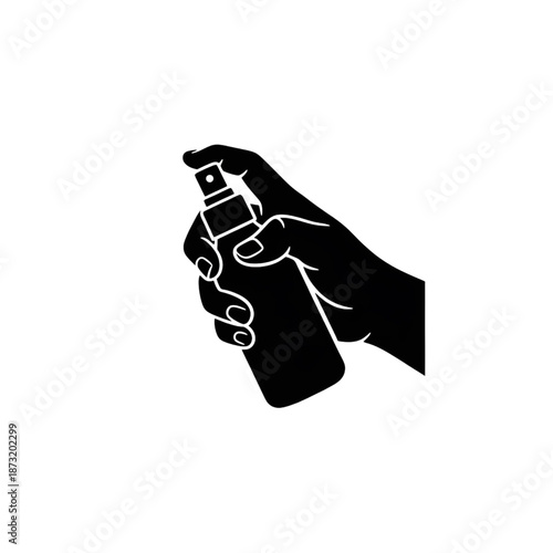 hand holding spray bottle silhouette icon for cleaning and cosmetic products