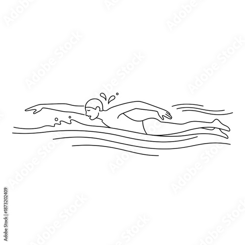 man swimming freestyle in water outline vector illustration of professional swimmer