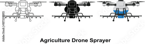 Set of agriculture drone sprayer icons modern vector illustrations for farming technology and precision agriculture concepts isolated on white