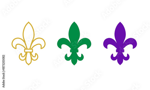 Mardi Gras Fleur-de-Lis Vector Set in Gold Purple and Green