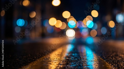 Defocused abstract city night lights bokeh background.