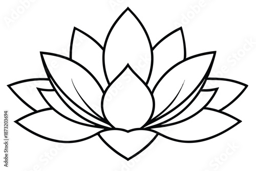 Minimal Lotus Flower Contour Line Drawing, Black and White Vector Graphic for Spiritual and Wellness Branding